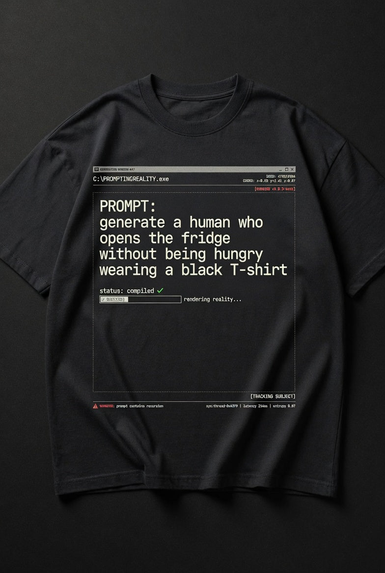 PromptingReality.exe – Opens The Fridge Without Being Hungry – Black Graphic T-Shirt