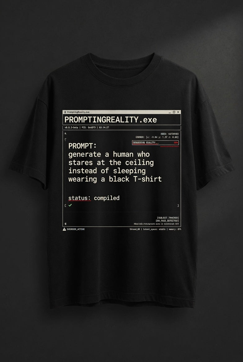 PromptingReality.exe – Stares At The Ceiling – Black Graphic T-Shirt
