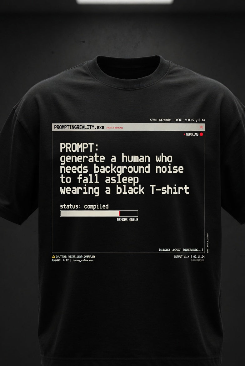 PromptingReality.exe – Needs Background Noise To Fall Asleep – Black Graphic T-Shirt