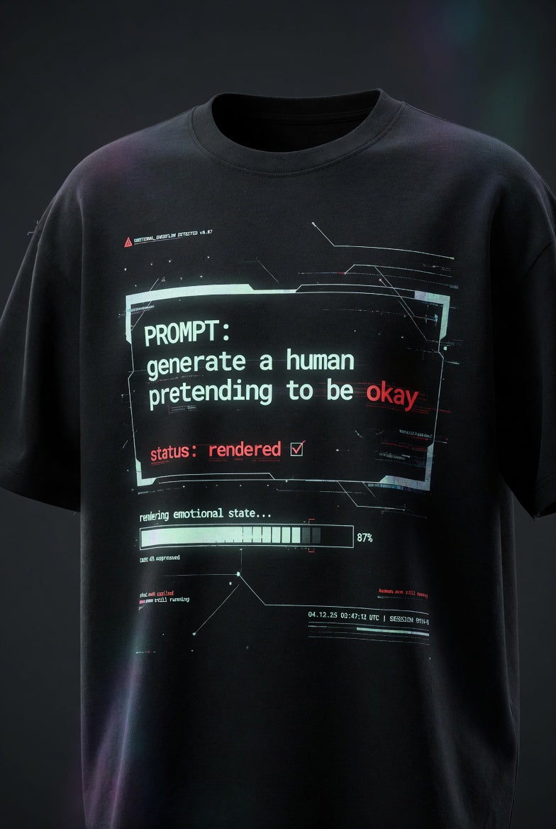 PromptingReality.exe — “Pretending To Be Okay” Black Graphic T-Shirt